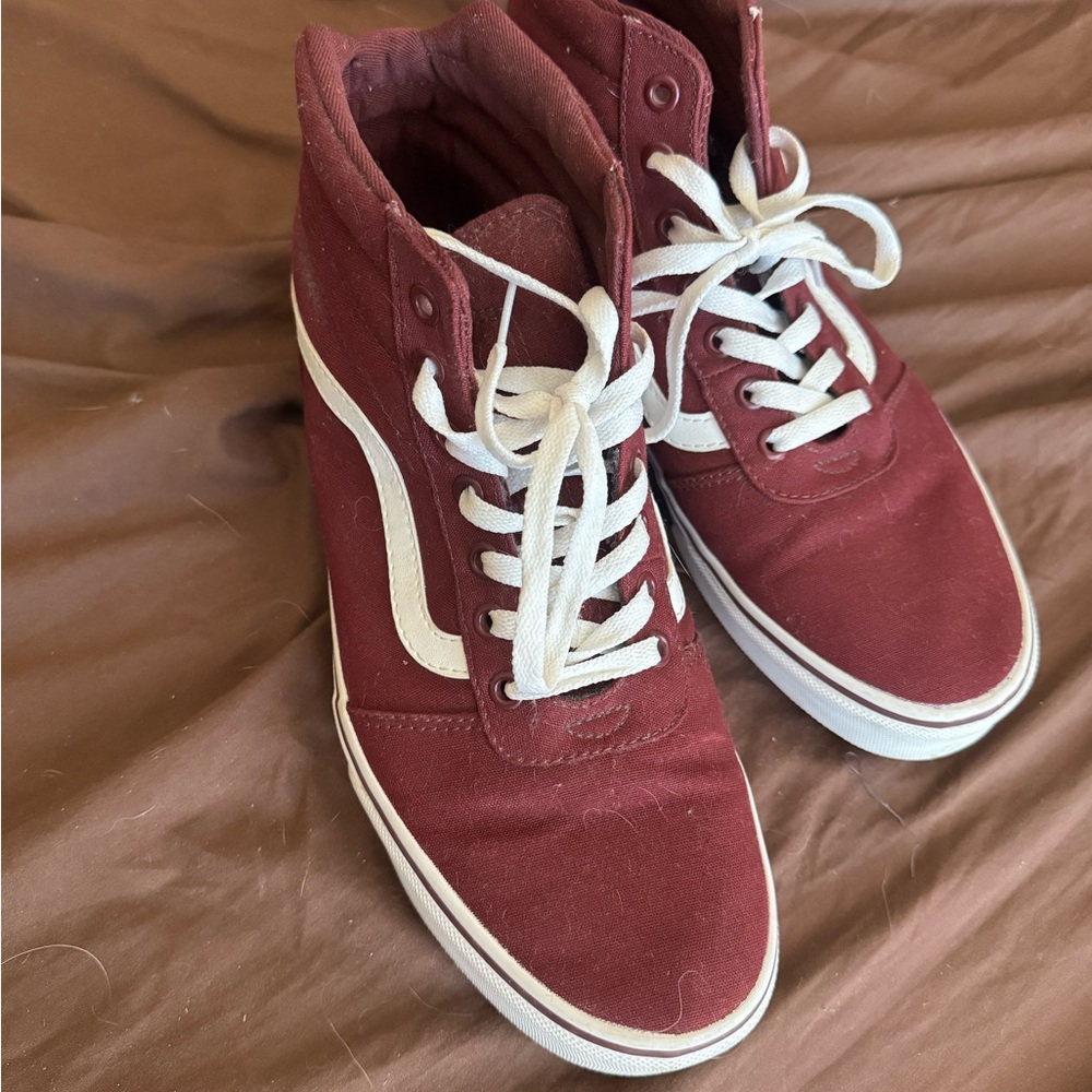 Vans Burgundy and White High-Top Sneakers